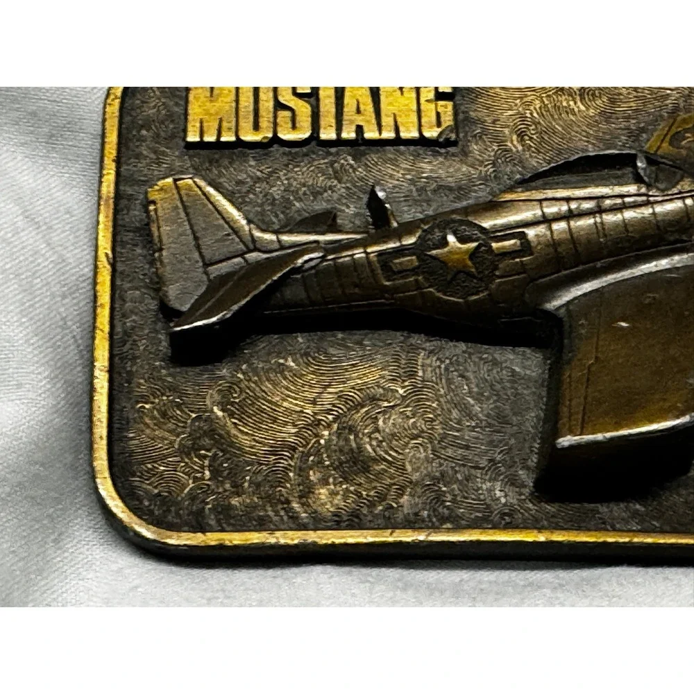 Vintage 1981 The Buckle Connection P-51 Mustang Airplane Belt Buckle‎ Brass Tone